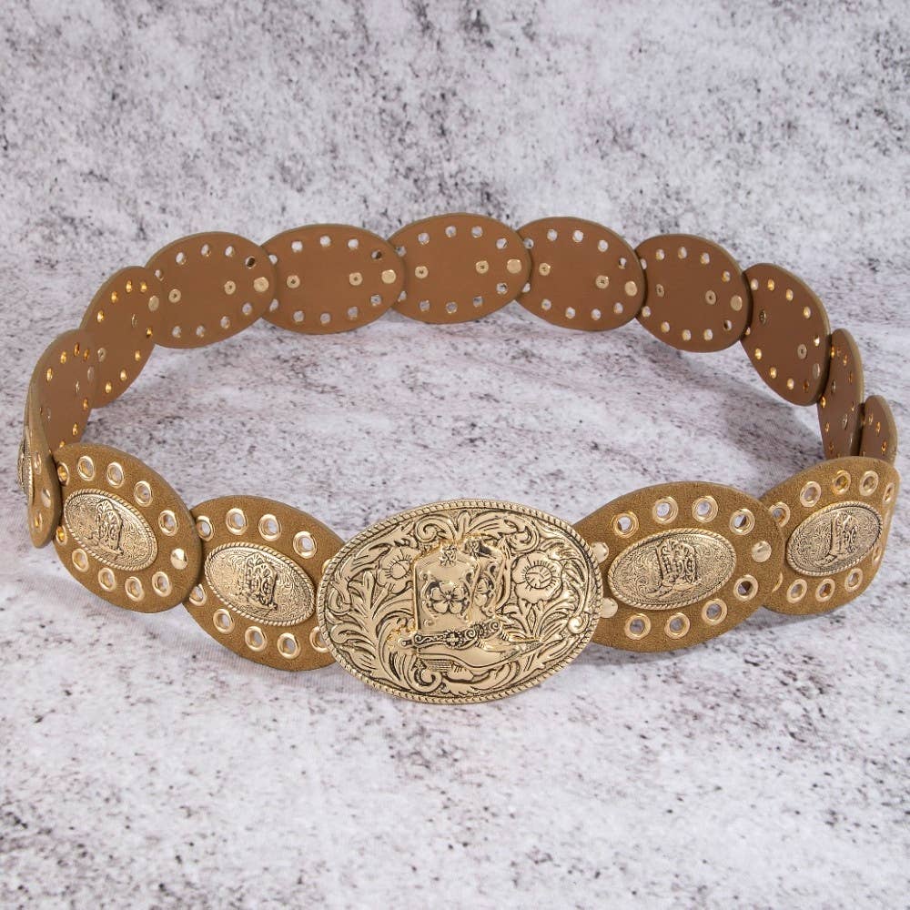 Western Oval Concho Vegan Leather Belt