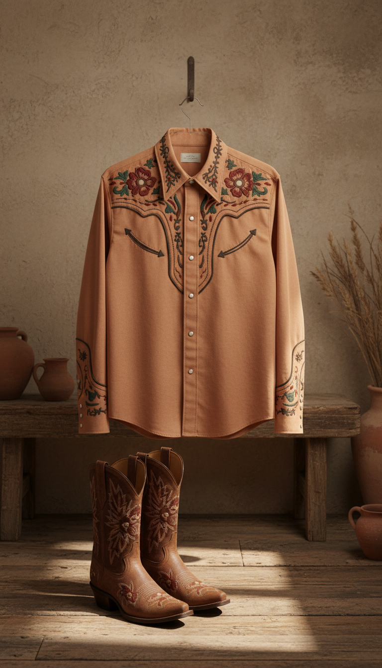 Embroidered Western Shirt Pale Sienna