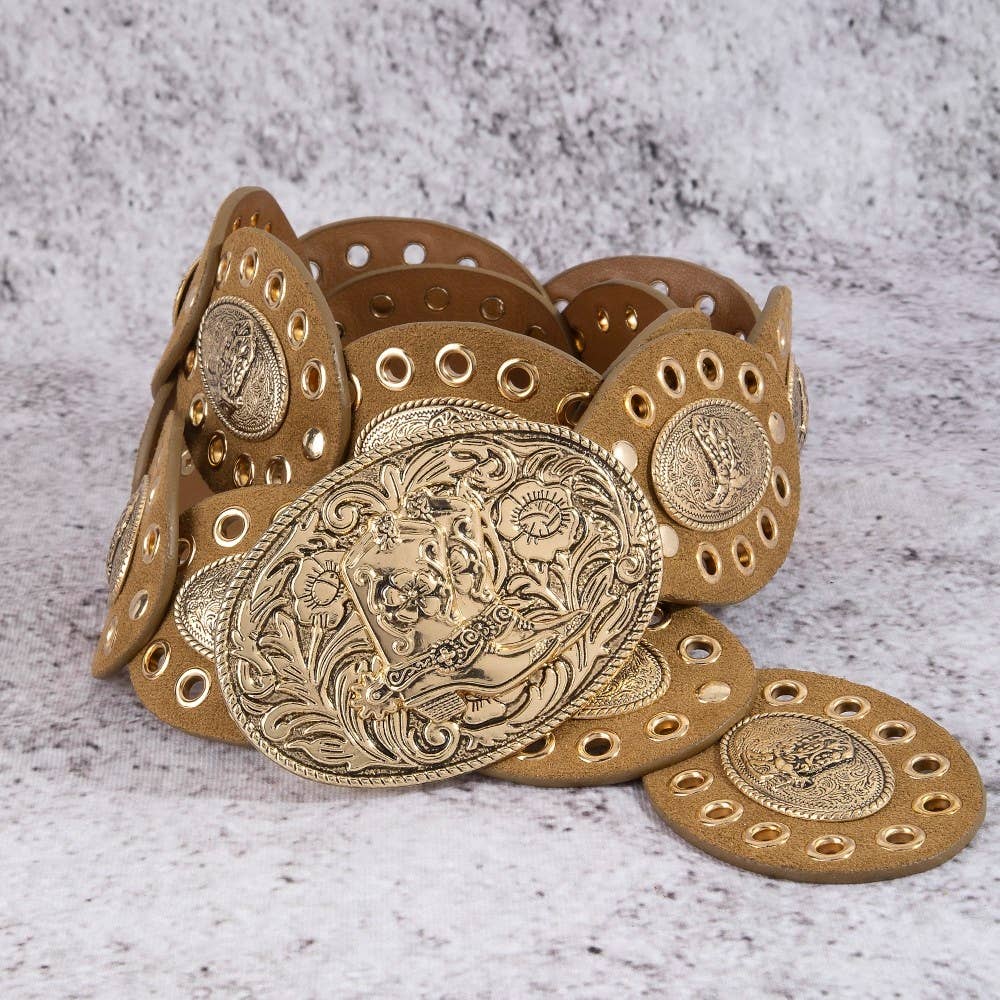 Western Oval Concho Vegan Leather Belt