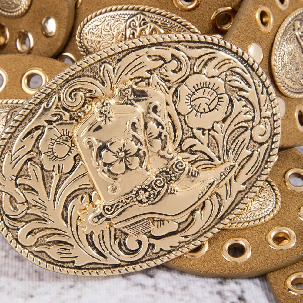 Western Oval Concho Vegan Leather Belt
